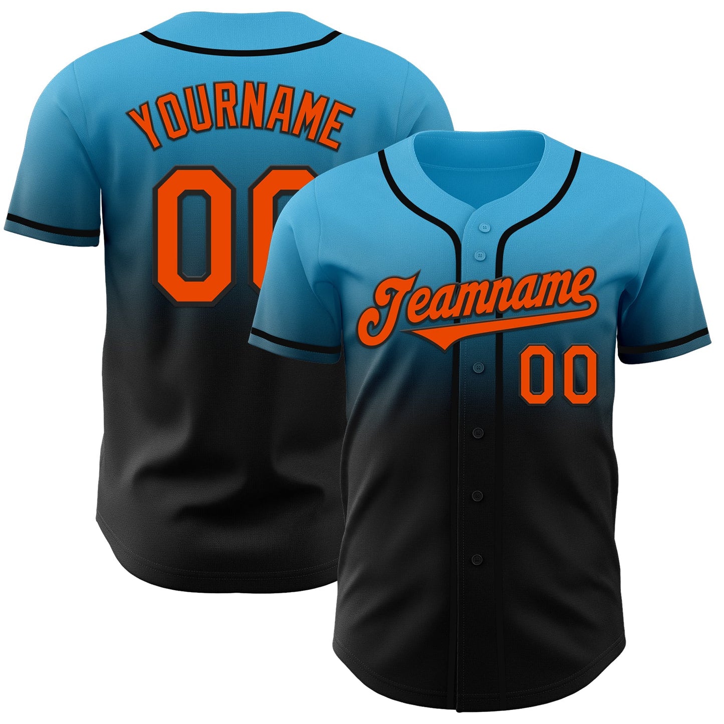 Custom Sky Blue Orange-Black Authentic Fade Fashion Baseball Jersey - Sky-Custom