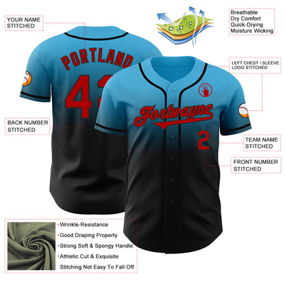 Custom Sky Blue Red-Black Authentic Fade Fashion Baseball Jersey - Sky-Custom