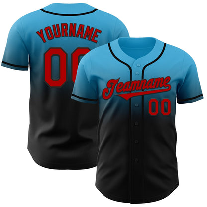 Custom Sky Blue Red-Black Authentic Fade Fashion Baseball Jersey - Sky-Custom
