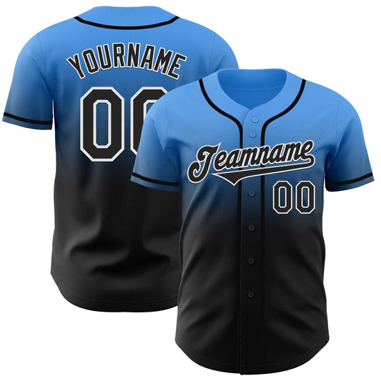 Custom Electric Blue Black-White Authentic Fade Fashion Baseball Jersey - Sky-Custom