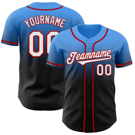 Custom Electric Blue Black-Red Authentic Fade Fashion Baseball Jersey - Sky-Custom