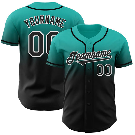 Custom Aqua Black-White Authentic Fade Fashion Baseball Jersey - Sky-Custom