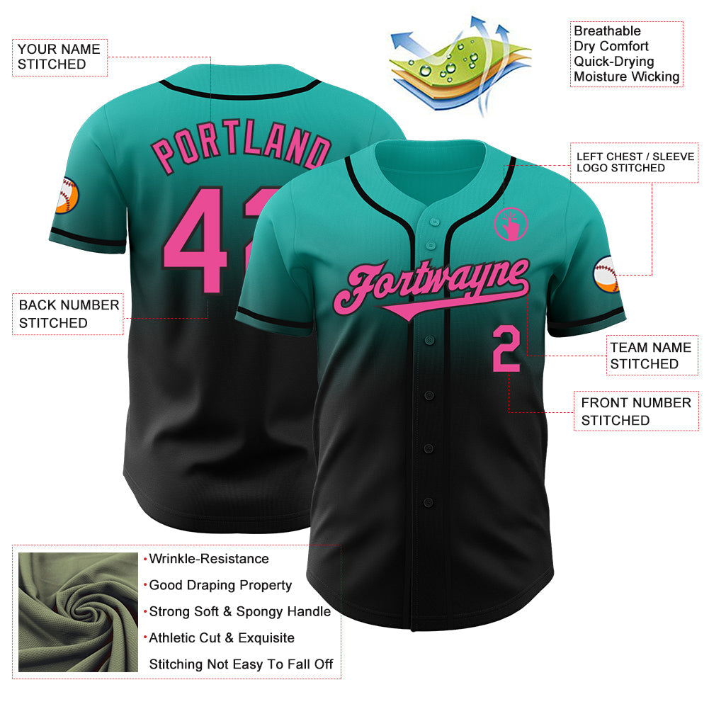 Custom Aqua Pink-Black Authentic Fade Fashion Baseball Jersey - Sky-Custom