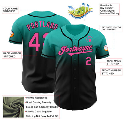 Custom Aqua Pink-Black Authentic Fade Fashion Baseball Jersey - Sky-Custom