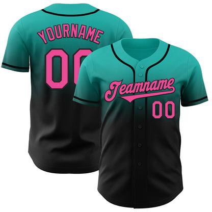 Custom Aqua Pink-Black Authentic Fade Fashion Baseball Jersey - Sky-Custom