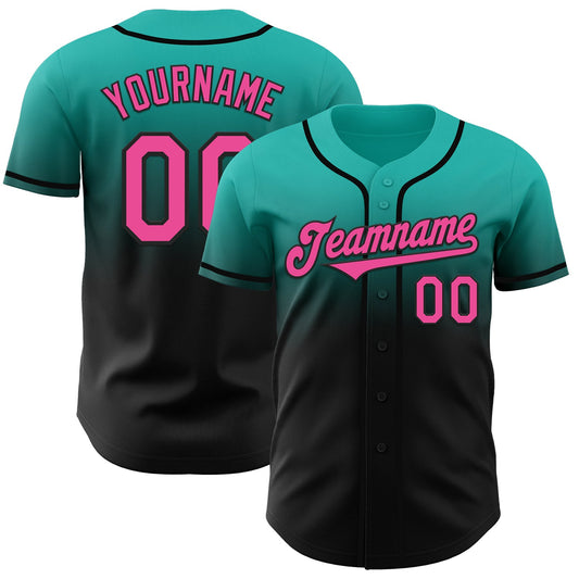 Custom Aqua Pink-Black Authentic Fade Fashion Baseball Jersey - Sky-Custom
