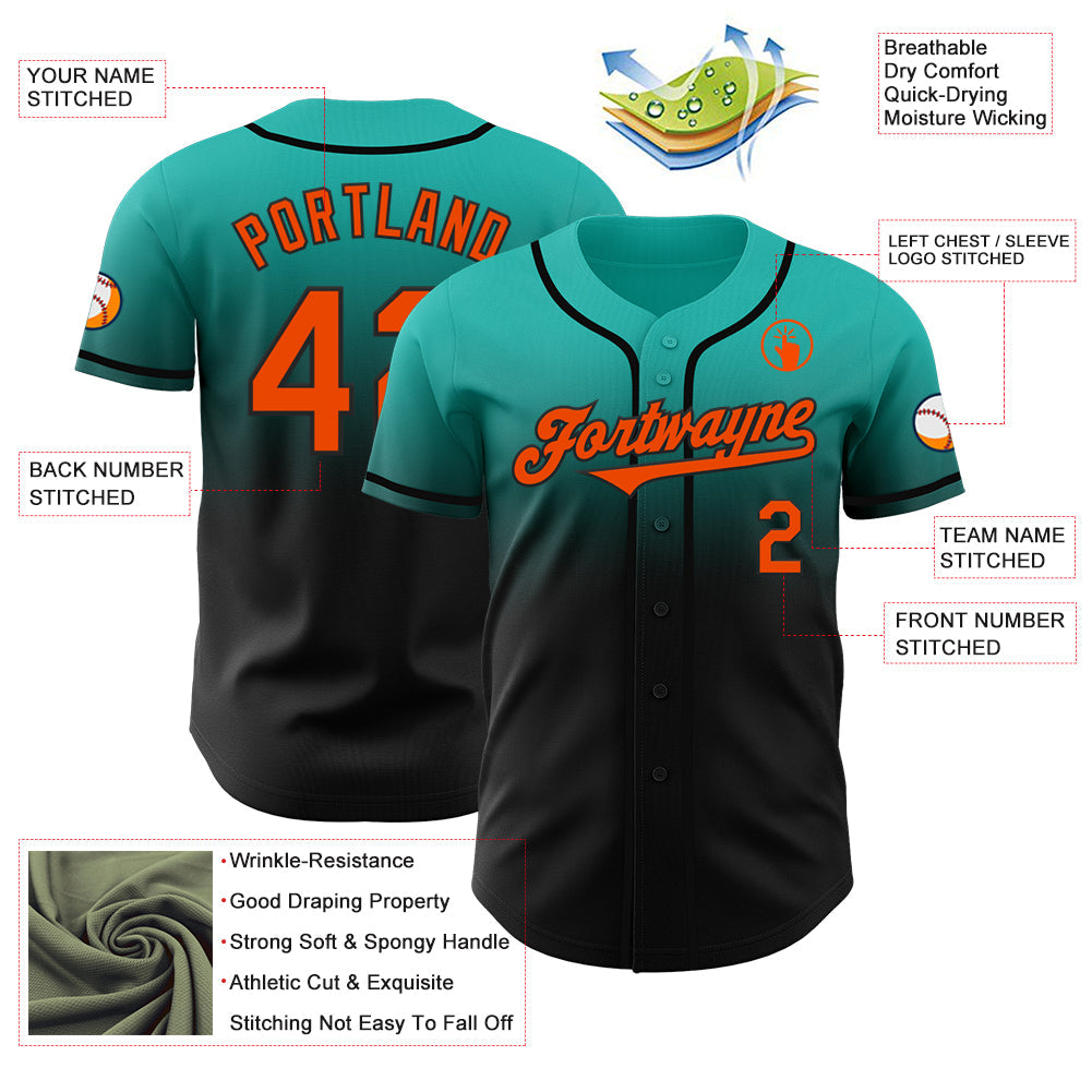 Custom Aqua Orange-Black Authentic Fade Fashion Baseball Jersey - Sky-Custom