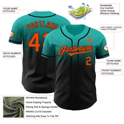 Custom Aqua Orange-Black Authentic Fade Fashion Baseball Jersey - Sky-Custom