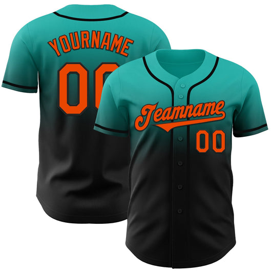 Custom Aqua Orange-Black Authentic Fade Fashion Baseball Jersey - Sky-Custom