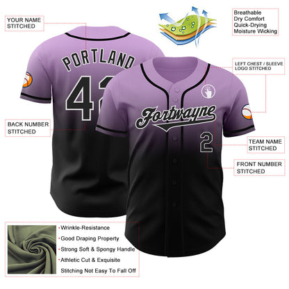 Custom Light Purple Black-White Authentic Fade Fashion Baseball Jersey - Sky-Custom