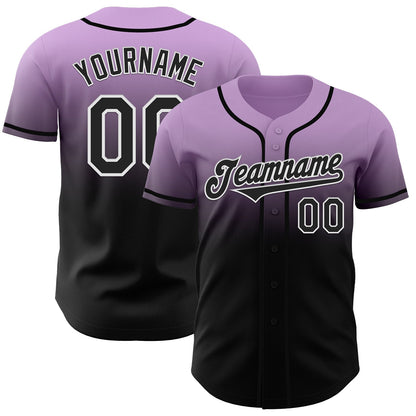 Custom Light Purple Black-White Authentic Fade Fashion Baseball Jersey - Sky-Custom