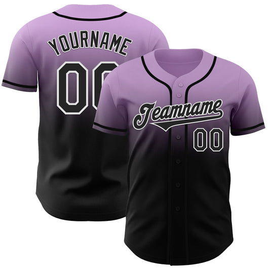 Custom Light Purple Black-White Authentic Fade Fashion Baseball Jersey - Sky-Custom