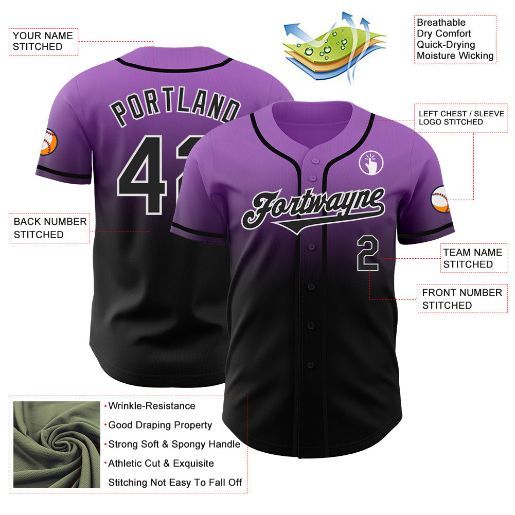 Custom Medium Purple Black-White Authentic Fade Fashion Baseball Jersey - Sky-Custom