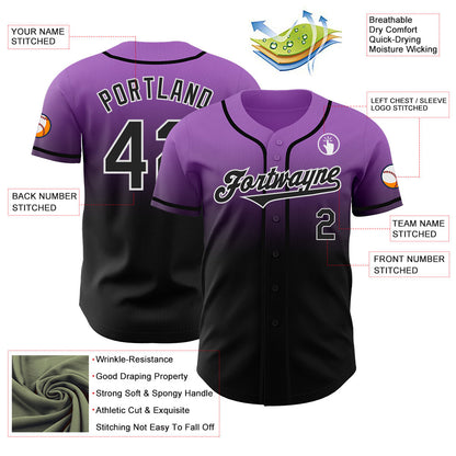 Custom Medium Purple Black-White Authentic Fade Fashion Baseball Jersey - Sky-Custom