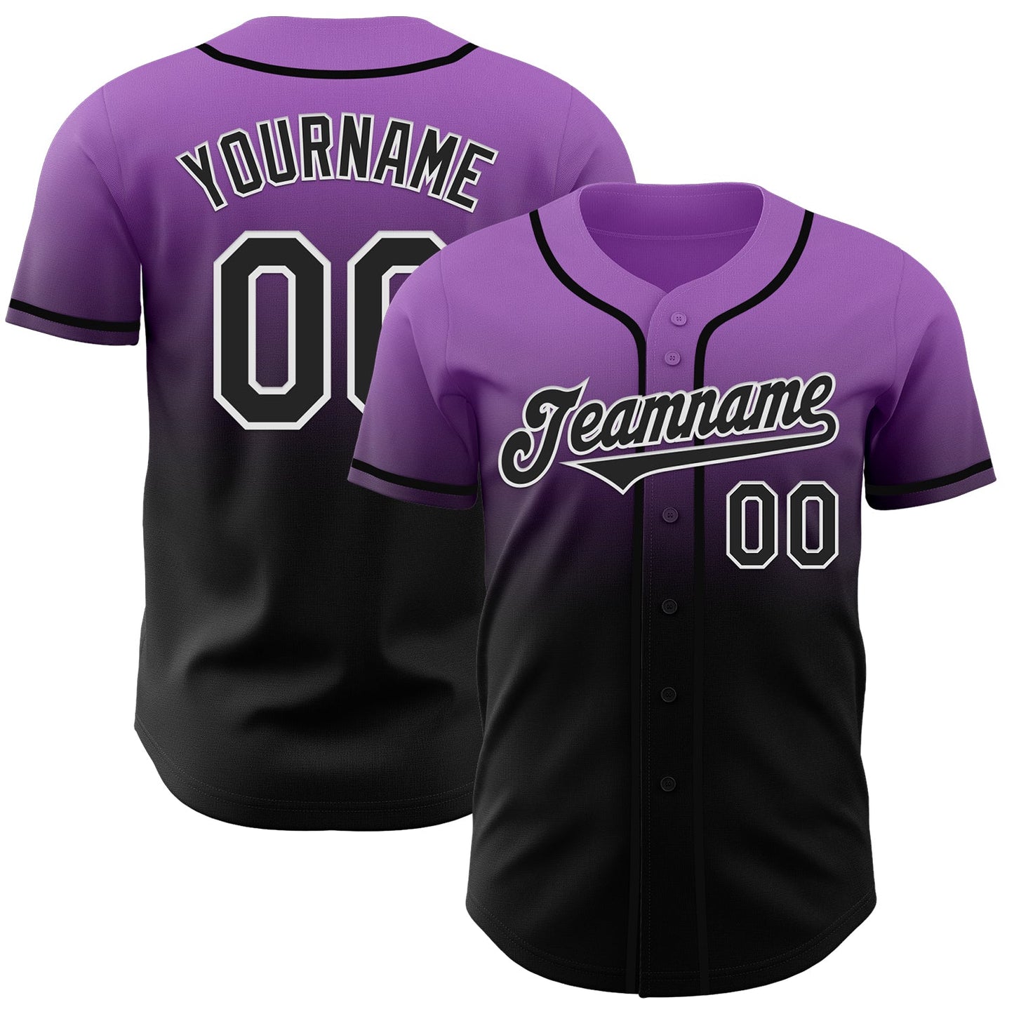 Custom Medium Purple Black-White Authentic Fade Fashion Baseball Jersey - Sky-Custom
