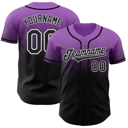 Custom Medium Purple Black-White Authentic Fade Fashion Baseball Jersey - Sky-Custom