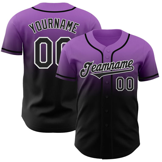 Custom Medium Purple Black-White Authentic Fade Fashion Baseball Jersey - Sky-Custom