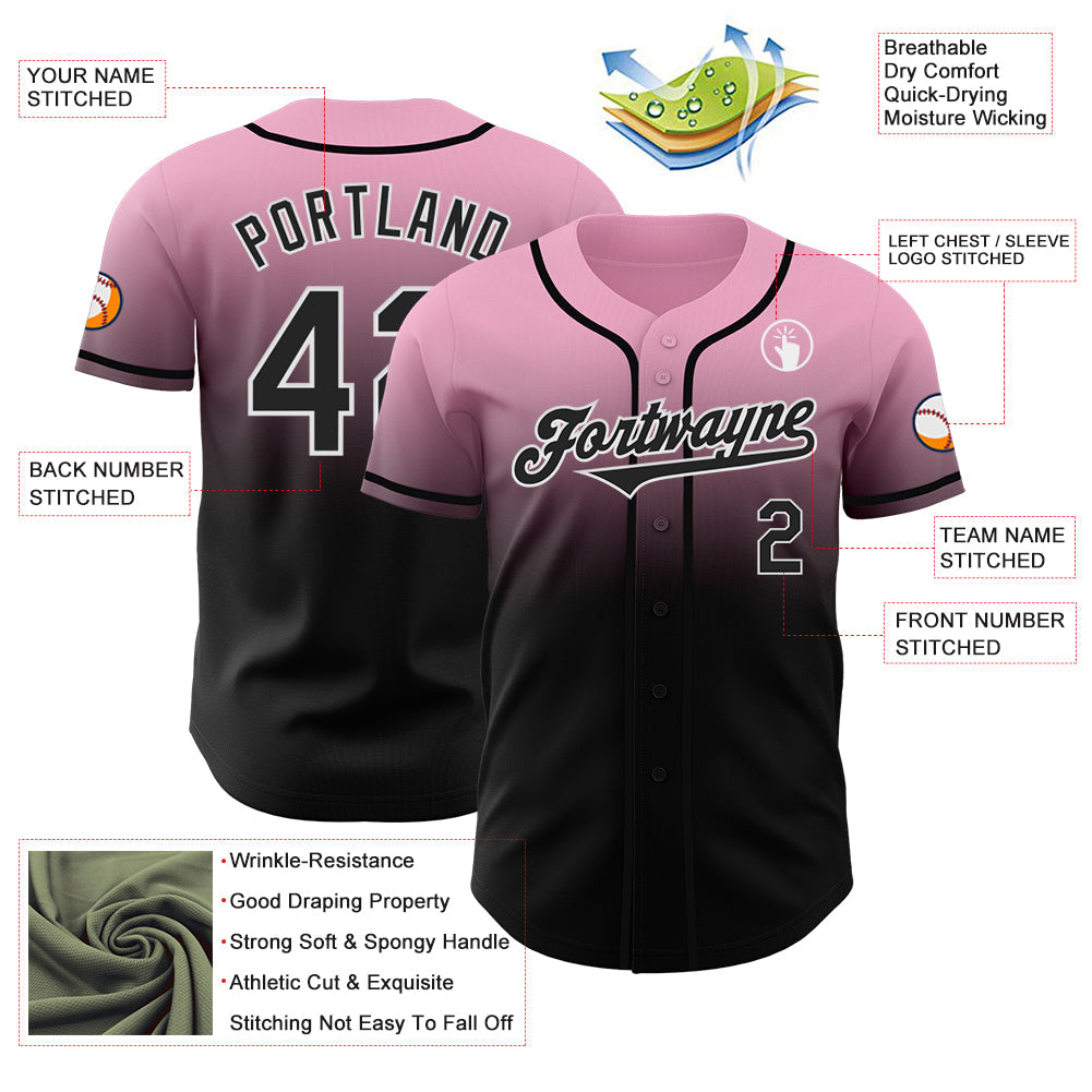 Custom Light Pink Black-White Authentic Fade Fashion Baseball Jersey - Sky-Custom
