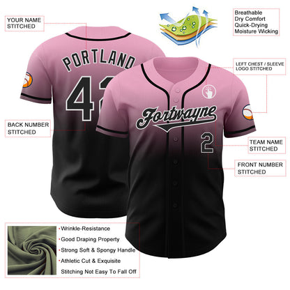 Custom Light Pink Black-White Authentic Fade Fashion Baseball Jersey - Sky-Custom