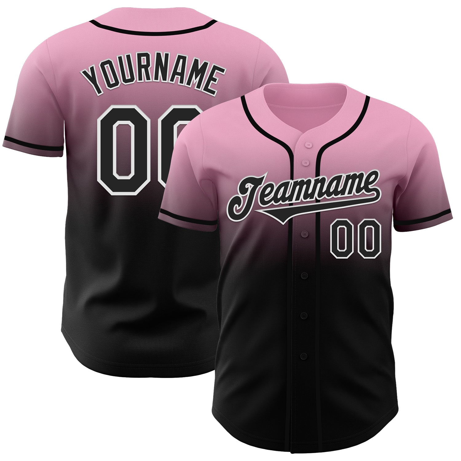 Custom Light Pink Black-White Authentic Fade Fashion Baseball Jersey - Sky-Custom