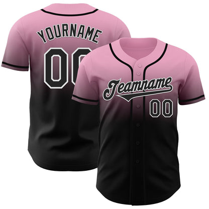 Custom Light Pink Black-White Authentic Fade Fashion Baseball Jersey - Sky-Custom