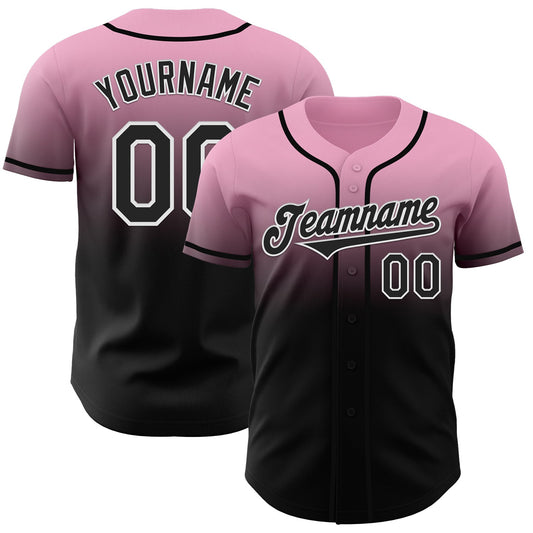 Custom Light Pink Black-White Authentic Fade Fashion Baseball Jersey - Sky-Custom