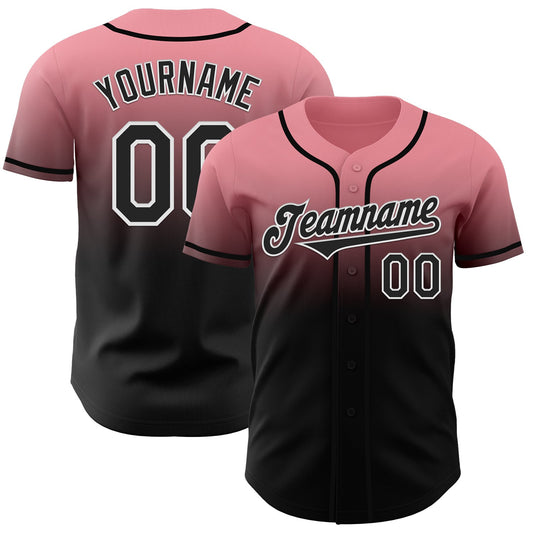 Custom Medium Pink Black-White Authentic Fade Fashion Baseball Jersey - Sky-Custom