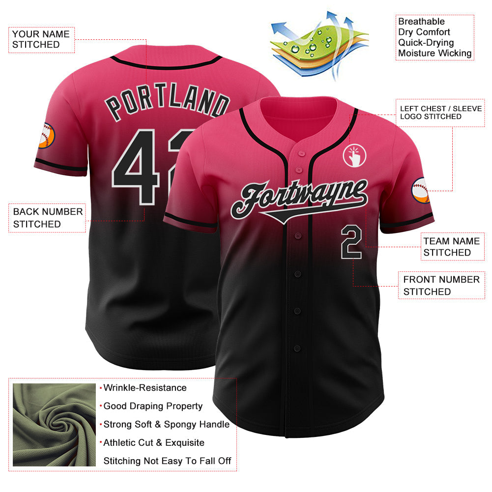 Custom Neon Pink Black-White Authentic Fade Fashion Baseball Jersey - Sky-Custom