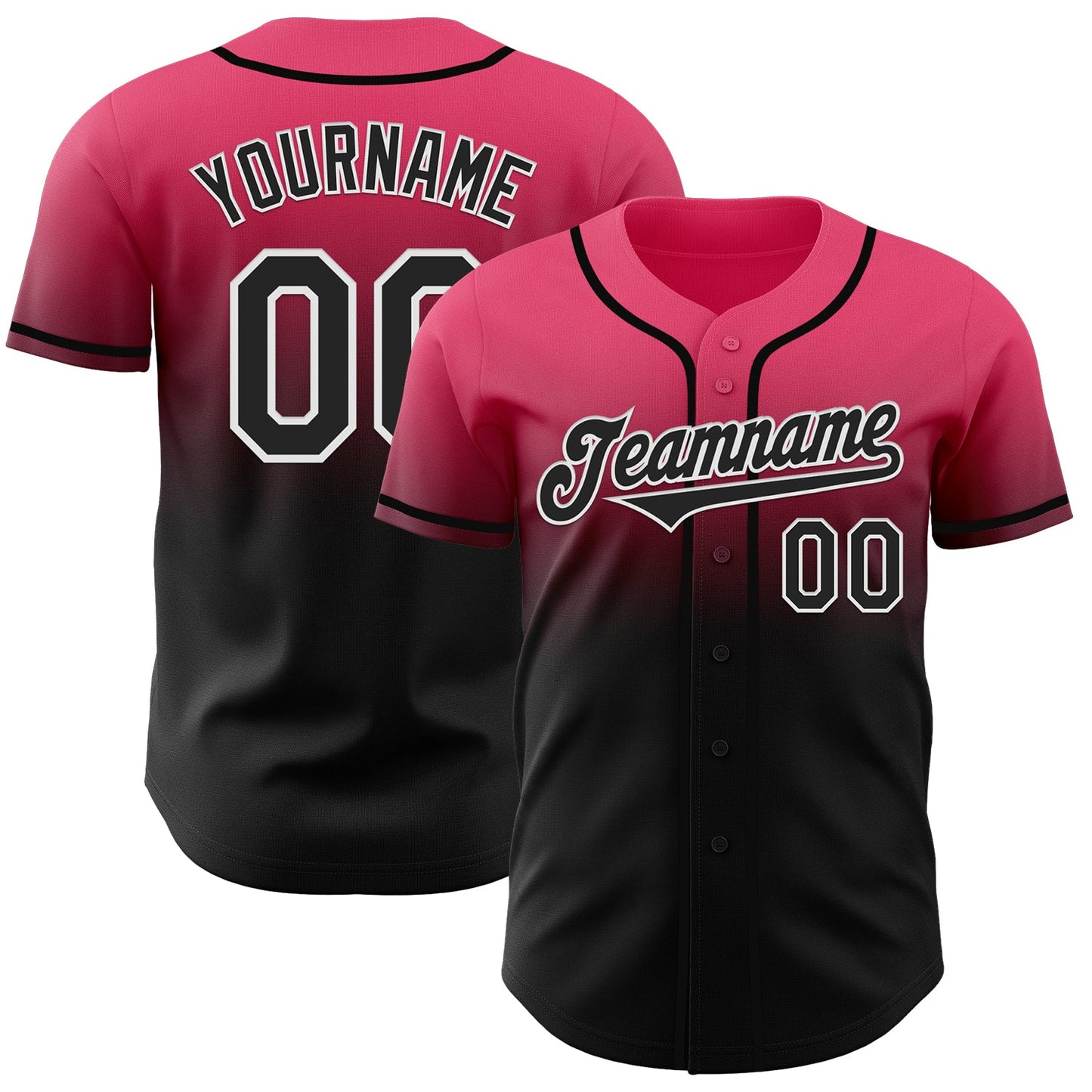 Custom Neon Pink Black-White Authentic Fade Fashion Baseball Jersey - Sky-Custom