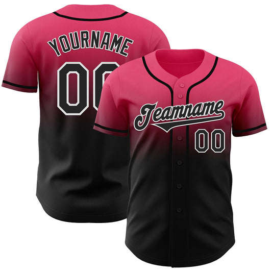 Custom Neon Pink Black-White Authentic Fade Fashion Baseball Jersey - Sky-Custom