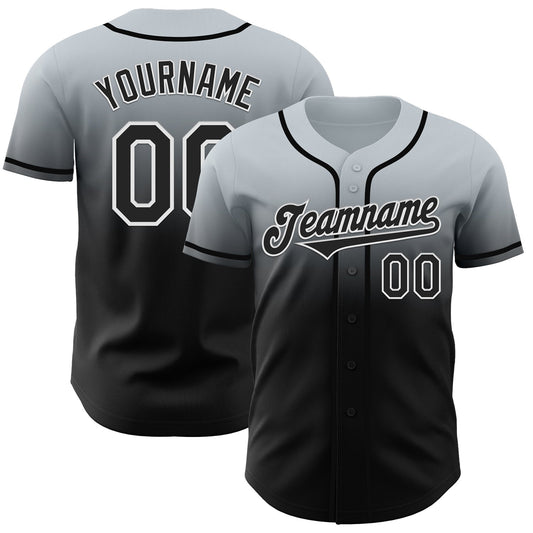 Custom Silver Black-White Authentic Fade Fashion Baseball Jersey - Sky-Custom