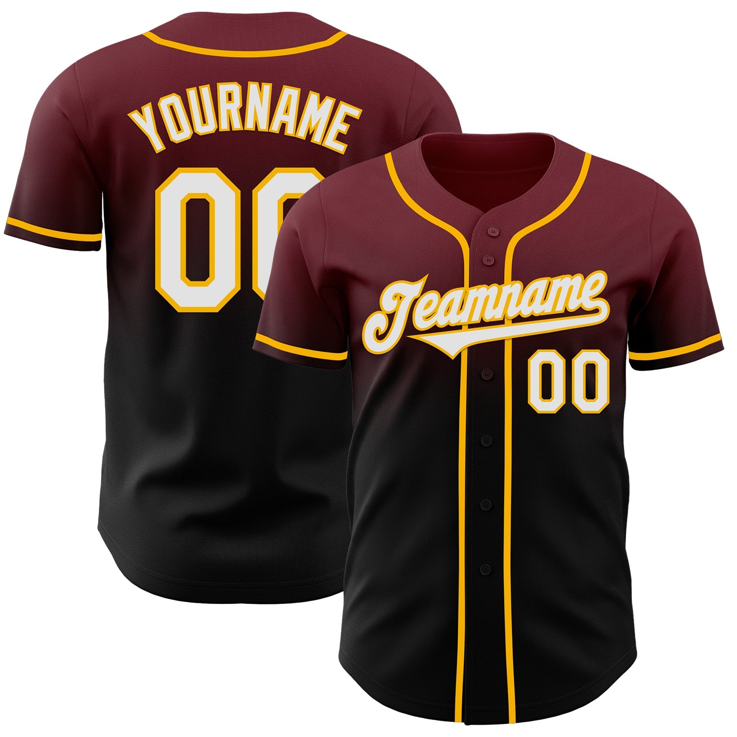 Custom Burgundy Black-Gold Authentic Fade Fashion Baseball Jersey - Sky-Custom