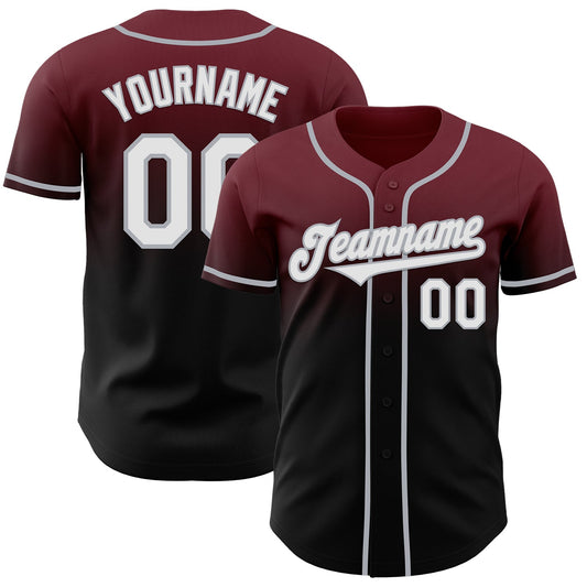 Custom Burgundy Black-Gray Authentic Fade Fashion Baseball Jersey - Sky-Custom