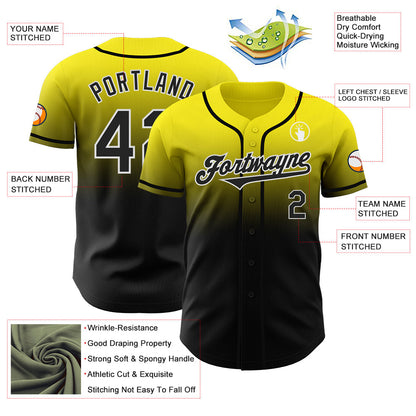 Custom Light Yellow Black-White Authentic Fade Fashion Baseball Jersey - Sky-Custom