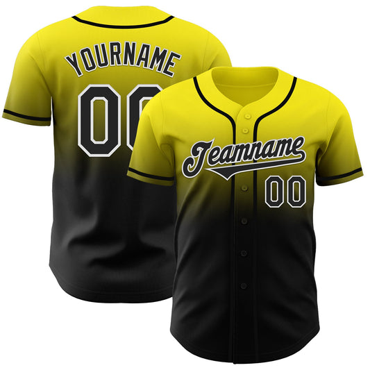 Custom Light Yellow Black-White Authentic Fade Fashion Baseball Jersey - Sky-Custom