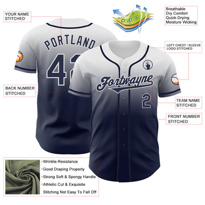 Custom White Navy Authentic Fade Fashion Baseball Jersey - Sky-Custom