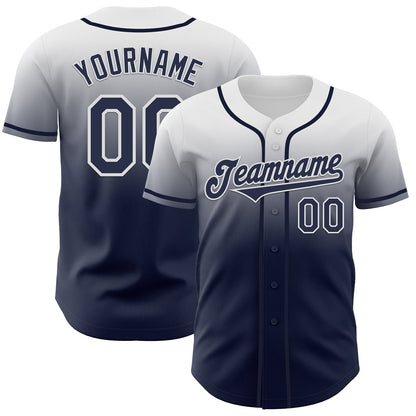 Custom White Navy Authentic Fade Fashion Baseball Jersey - Sky-Custom