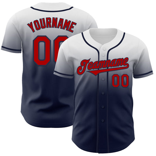 Custom White Red-Navy Authentic Fade Fashion Baseball Jersey - Sky-Custom