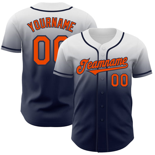 Custom White Orange-Navy Authentic Fade Fashion Baseball Jersey - Sky-Custom