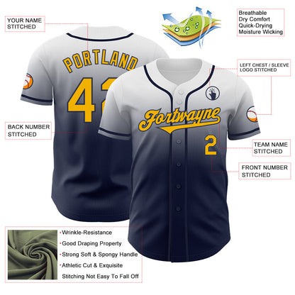 Custom White Gold-Navy Authentic Fade Fashion Baseball Jersey - Sky-Custom