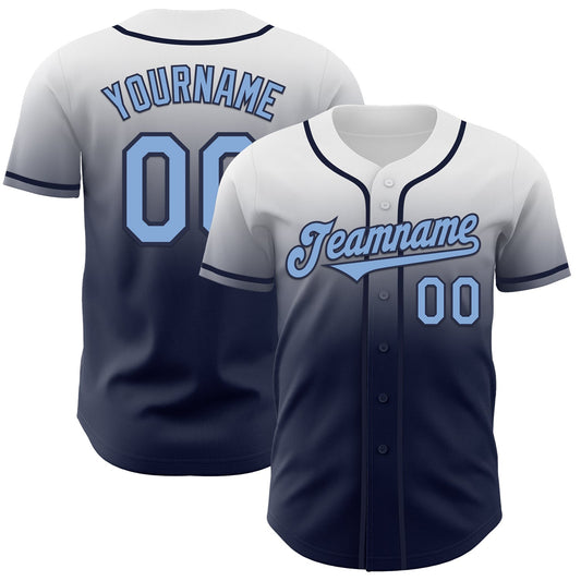 Custom White Light Blue-Navy Authentic Fade Fashion Baseball Jersey - Sky-Custom