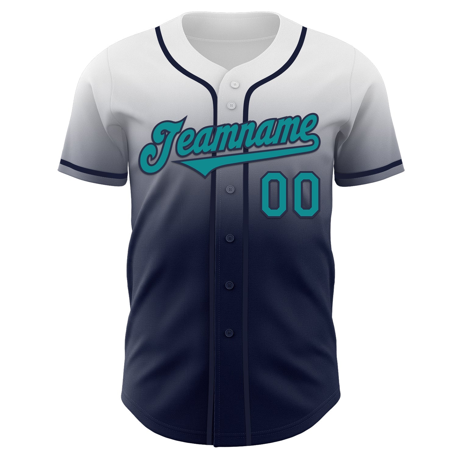 Custom White Teal-Navy Authentic Fade Fashion Baseball Jersey - Sky-Custom