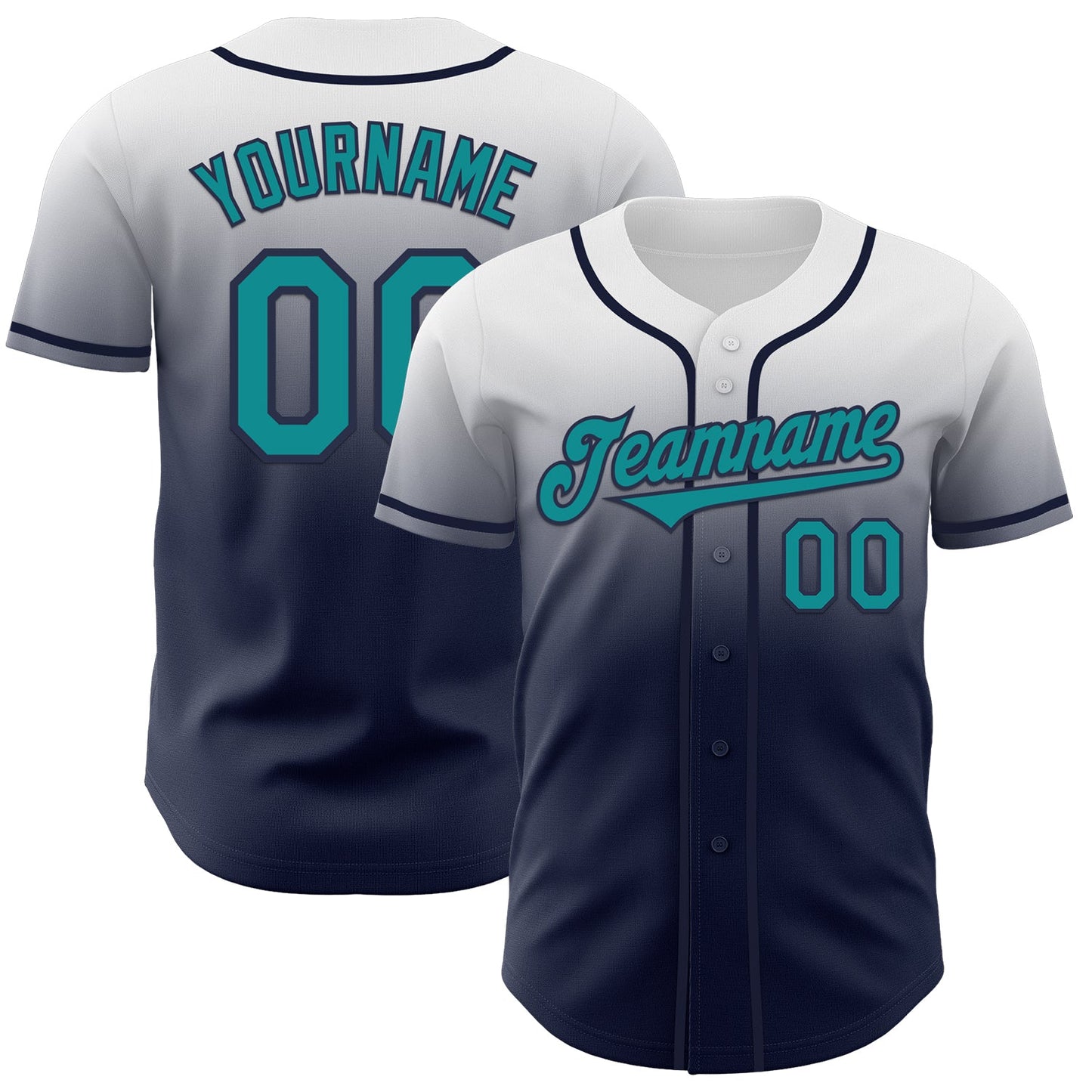 Custom White Teal-Navy Authentic Fade Fashion Baseball Jersey - Sky-Custom