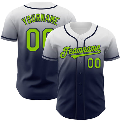 Custom White Neon Green-Navy Authentic Fade Fashion Baseball Jersey - Sky-Custom