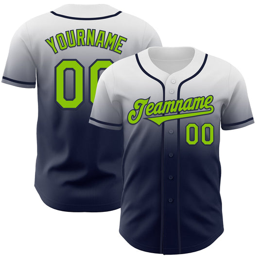Custom White Neon Green-Navy Authentic Fade Fashion Baseball Jersey - Sky-Custom