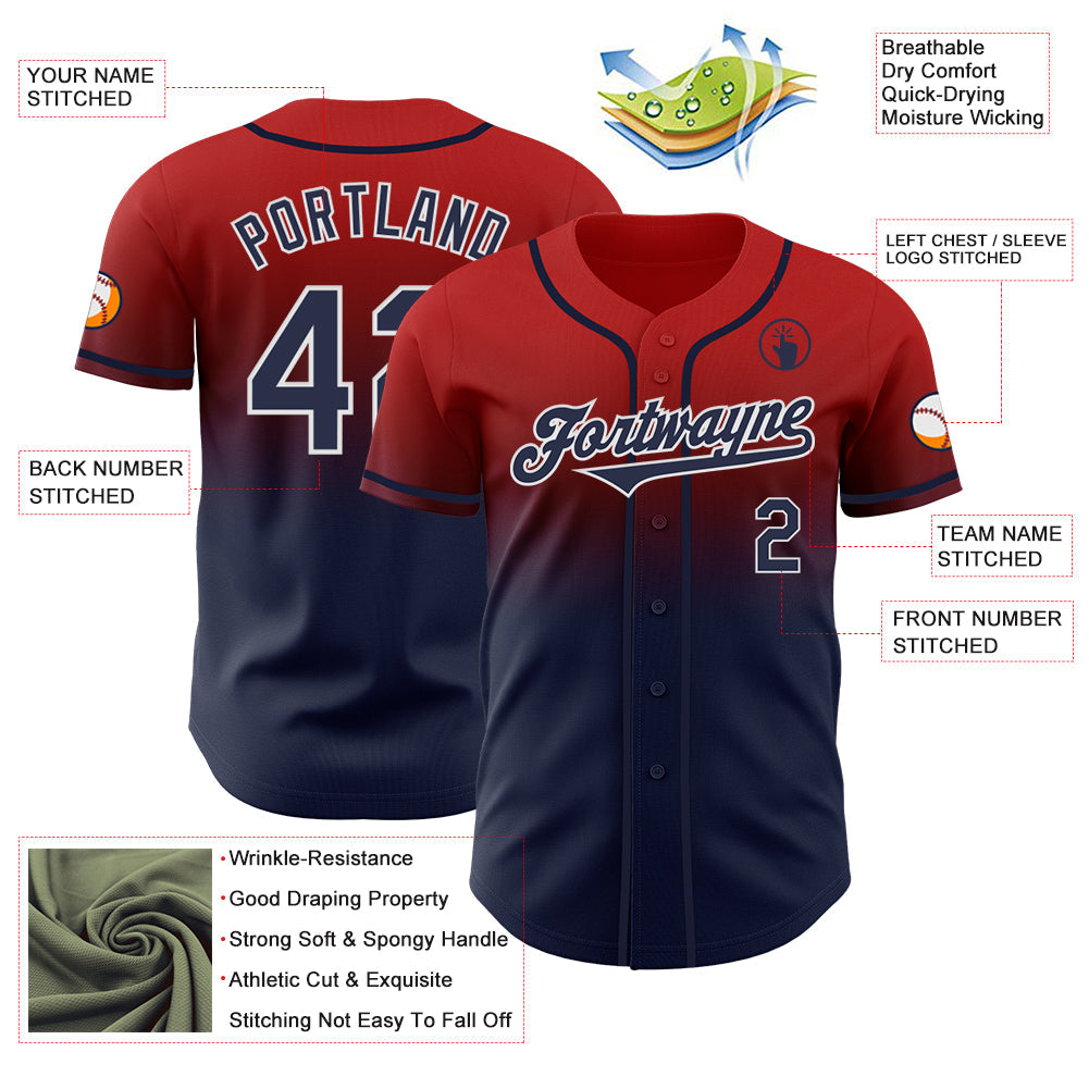 Custom Red Navy-White Authentic Fade Fashion Baseball Jersey - Sky-Custom