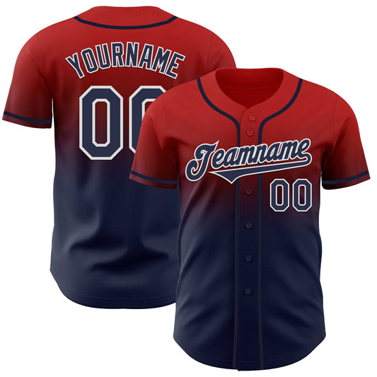 Custom Red Navy-White Authentic Fade Fashion Baseball Jersey - Sky-Custom