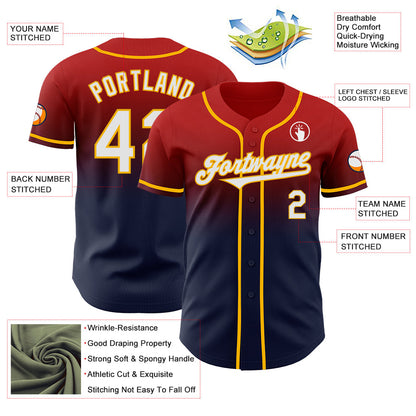 Custom Red Navy-Gold Authentic Fade Fashion Baseball Jersey - Sky-Custom