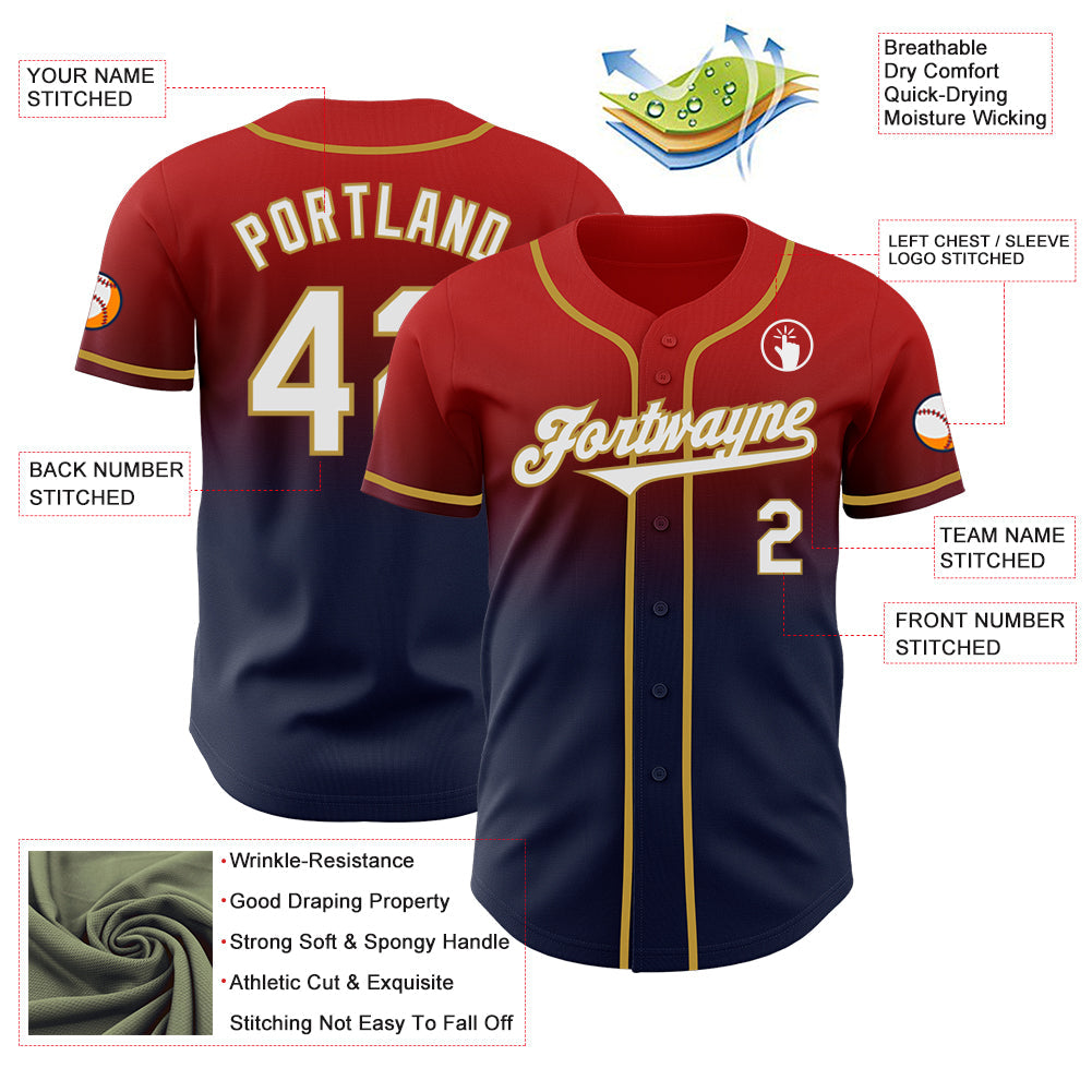 Custom Red Navy-Old Gold Authentic Fade Fashion Baseball Jersey - Sky-Custom