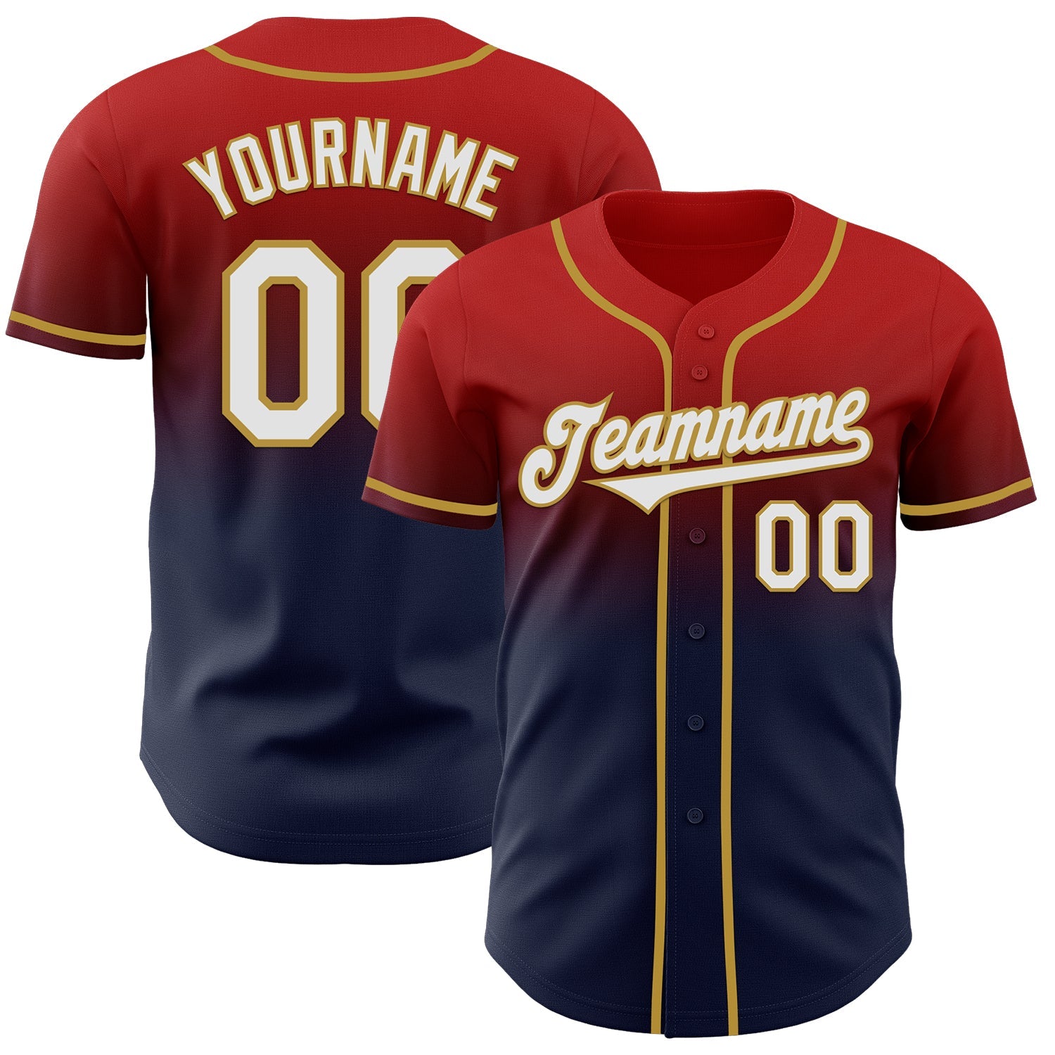 Custom Red Navy-Old Gold Authentic Fade Fashion Baseball Jersey - Sky-Custom